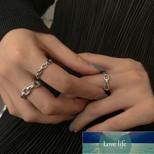 Anéis de cadeia de bloqueio de prata esterlina para mulheres homens simples anel ajustável presente de jóias