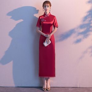 Ethnic Clothing Exquisite Red Handmade Button Women Cheongsam Vintage Chinese Style Evening Party Qipao Vestidos Noble Slim Plus Size Dress