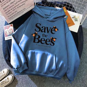 Man Hoodies Save The Bees Print Winter Sweatshirts For Man Winter Fleece Warm Harajuku Streetwear Hooded Mens Casual Clothes H1227