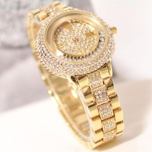 Armbanduhren Geschenk Luxus Frauen Uhr Berühmte Marken Mode Design Voller Strass Uhren Damen Gold Handgelenk Reloje femininos