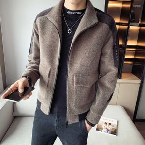 겨울 남성 양모 트렌치 코트 재킷 바느질 큰 주머니 Steetwear 윈드 브레이커 트렌드 캐주얼 슬림 적합 eRkekler Ceket 210527