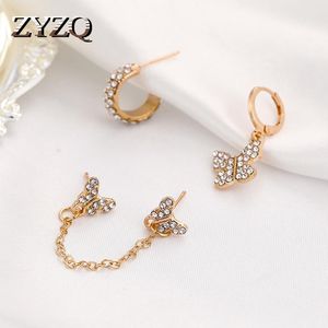 Stud Zyzq Trend Personlighet Imitation Zircon Butterfly Örhängen för Kvinnor 3st Långkedja Set Creative Bröllop Smycken