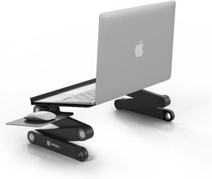 Laptop Table Stand Adjustable Riser: Portable with Mouse Pad Fully Ergonomic Mount Ultrabook MacBook Gaming Notebook Light Weight Aluminum Black Bed