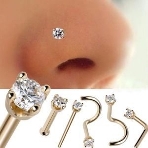 6 SZTUK Steel Chirurgiczny Cyrkon Klejnoty Bone Stud Piercing Kolczyk Anodyzowane Różowe Złoto Kolor Pierścień Pradze Nos Nose Biżuteria