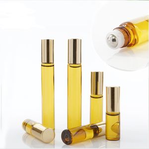 fragranza Bottiglia di PROFUMO 3 ML 5 ml 10 ML Mini Roll On Vetro Ambra Marrone OLIO ESSENZIALE SPESSA Sfera metallica in acciaio BOTTIGLIE DH8576