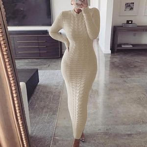 Women Clothing Knitted Long-sleeved Dress Long 210422