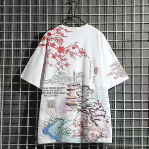 Japoński Sakura Drukuj Tshirts Bawełna Lato Harajuku Koszulki Mężczyźni MO Dao Zu Shi Chiński Styl Streetwear T Koszulka dla kobiet CS546 Y0621