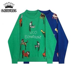 Sweter damski Jesień Zima Koreański Plus Rozmiar Moda Pullover Dzianiny Baggy Oversized Zwierząt Zwierząt Haft Topy 211011