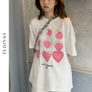 Yedinas Harajuku Aşk Baskı Beyaz T Shirt Kadınlar Pamuk Büyük Boy Tatlı T-Shirt Kore Tarzı Gevşek Yüksek Sokak Y2K E Kız Tee Top 210527