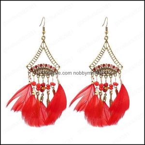 Dangle & Chandelier Earrings Jewelry Creative Rice Bead Super Fan-Shaped Long Feather Female European And American Wholesale Drop Delivery 2