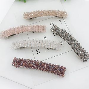 Hair Clips & Barrettes Korean Fashion Flash Hairpin Four Rows Of Crystal Fishing Line Braided Edge Clip A Word Spring