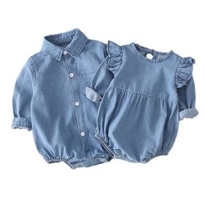 Tute in denim carino Abbigliamento per neonato Ragazze Tute per neonato in autunno per tuta 0-24M 210315