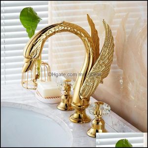 Rubinetti per lavabo da bagno Rubinetti, docce Accs Home Garden Bacino Tuqiu Rubinetto in ottone Rubinetto nero diffuso in oro Miscelatore di lusso e doccia fredda Ro