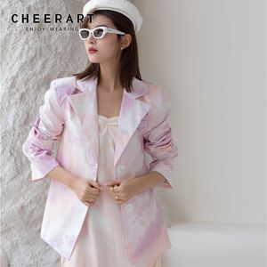 Tie Dye Pink Blazer Women Autumn Casual Suit Jacket Ladies Korean Fall And Coats Fashion 210427