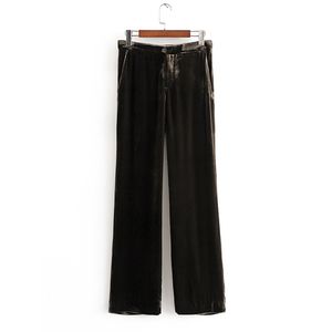 Vintage Chic Solid Velvet Straight Pants Women Fashion Casual Zipper Fly Trousers Elegant Ladies Loose Pants 210520