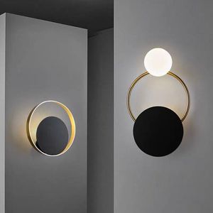 Wall Lamp Led Modern Lights Bedside Mirror Front For Living Room Bathroom Lamps Golden+Black Frame