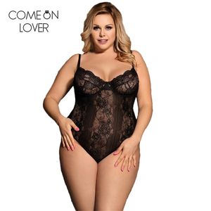 Kwiatowy Hollow Out Plus Size Kobiety Ruchy Body Damskie Leotard Odwiedzaj przez Combinaison Femme Krótka Koronka Top Jumpsuit Re 80536 210720