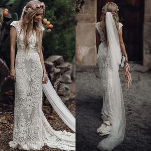 Ivory 2021 Berta Full Lace Mermaid Wedding Dresses Bridal Gowns V Neck Cap Sleeve Beach Garden Custom Made vestido de novia