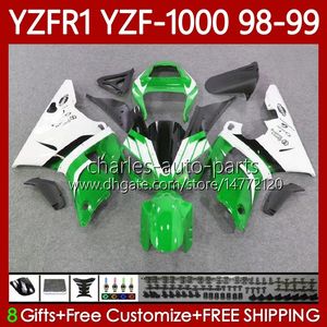 Motorrad-Karosserie für Yamaha YZF-R1 YZF-1000 YZF R 1 1000 CC 98–01 grün weiß Karosserie 82No.45 YZF R1 1000CC YZFR1 98 99 00 01 YZF1000 1998 1999 2000 2001 OEM-Verkleidungsset