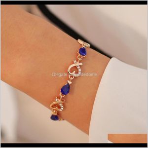 Bracelets Jewelry Drop Delivery 2021 Bracelet Imitation Color Crystal Diamond Setting Heart Water-Drop Alloy Diecast Charm Connect Gold Plate