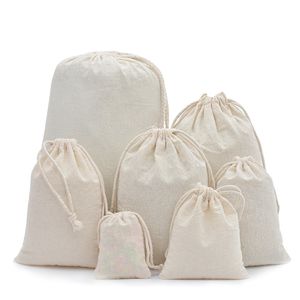 Gift Wrap Double Drawstring Calico Cotton Muslin Bags for Herb Tea Wedding Party Favor Pouch Jewelry Packaging Bag Q2