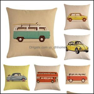 Cushion/Decorative Pillow Home Textiles & Garden 45Cm*45Cm Contracted Cartoon Car Cotton And Linen Er Couch Case Seat Cushion Decorative Pil