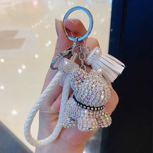 Cartoon pitbull keychain lovely men and women fringed bags key chain ring pendant ornaments G1019