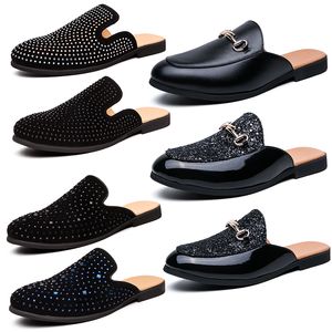 Tasarımcı Erkek Terlik Rhinestones Princetown Loafers Orijinal Deri Daireler Katırlar Moda Sıradan Ayakkabı Terlik Siyah Slip-On Ayakkabılar 720