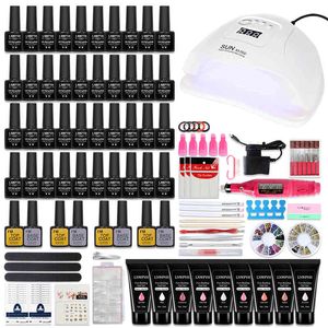 UV LED Lâmpada Secador Extensão 9 Cor Building Gel Nail Polish Kit 20000rpm Elétrica Broca Nail Art Set