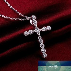 925 Sterling Silver Wedding Charms Kobiety Lady Noble Crystal Naszyjnik Moda Biżuteria Classic Cross Nice Prezent