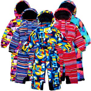 Children's Winter Outdoor Jumpsuit Ski Ski Windproof Water à prova de neve mais veludo espessamento 210908