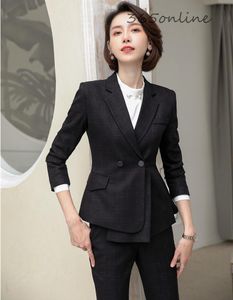 Abiti da donna Blazer Tessuto di alta qualità Uniformi formali Disegni Tailleur pantalone professionali per donna Abbigliamento da lavoro da ufficio Set da donna Business