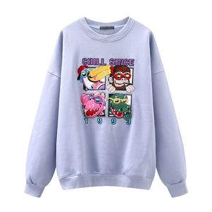 Oversize Girls Cute Cartoon Embroidery Fleece Sweatshirts Spring-Autumn Vintage Ladies Fashion Joogers Pullovers Women Chic 210427