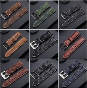 20 / 22mm Snaps Watchband Hakiki Deri Çılgın At Band Gümüş Toka Ile Samsung Galaxy İzle Aktif 2 Huawei GT2 Watch Band Garmin