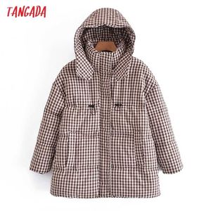 Tangada Women PlayD特大ハンドフードパーカー厚い冬ジッパーポケット女性暖かいエレガントコートジャケットDAN6 211216