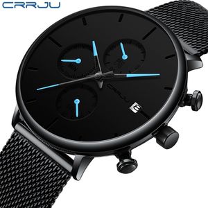 Лучший бренд роскошный Crrju мужские часы мода простые водонепроницаемые спортивные часы мужские тонкие циферблаты кварцевые часы повседневные Relogio Masculino 210517