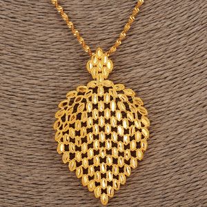 Collana con pendente a pennacchio di pavone da donna Dubai 18k Giallo G / F Gioielli spessi in oro massiccio Africa / Arabo Abbastanza grande foglia Regali Pesanti