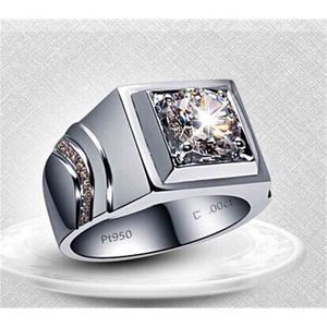 Överraskning Brilliant 1ct Round Cut Diamond Solid Platinum 950 Ring Vitguld Män Smycken