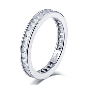 Klusterringar 925 Sterling Silver Eternity Ring Emerald Cut SONA Stone Damförlovningsbröllopsbandsmycken 100 % kvalitetssäkring