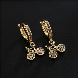 Dangle ljuskrona unik design guld färg cykel droppe örhänge mode cubic zircon bröllop smycken femme bijoux