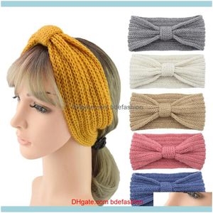 Headbands Hair Jewelry Jewelry28 Colors Winter Knitted Headband Women Ear Warmer Knot Hairband Lady Crochet Wide Stretch Headwrap Turbans Tt