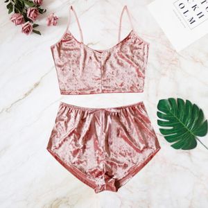 2021 mode frauen sexy samt pyjama-sets damen spitze vneck crop tops shorts 2 stücke nachtwäsche dessous pyjamas sets