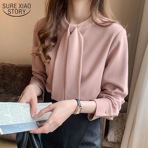 Early Spring Loose Slim Long Sleeve Women's Shirt Pink Office Lady Style Women Tops and Blouses with Tie Blusas Mujer 13047 210508