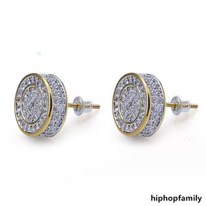 Fashion Mens Iced Out Bling CZ Guld Silver Stud Örhängen Diamond Rock Punk Round Wedding Earring