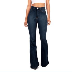 Frauen Hosen Hohe Taille Slim Jeans Europe Amerikanische Frauen Wide Bein Lose Stretch Casual Mode Hose S-4XL NK003