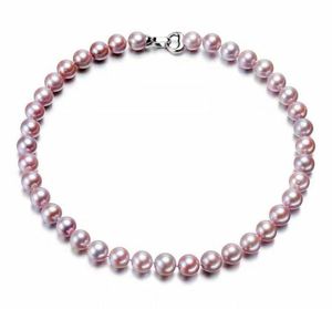 8-9mm Purple Natural Pearl Beaded Necklace 18Inch Women's Gift Bridal Jewelry Choker