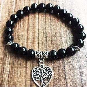 Mulheres pulseira fios e homens 8mm preto amor vida árvore pingente mala grânulos braceletes ioga oração bom presente para a família amigo