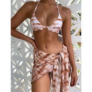 ZAFUAZ Costume da bagno sexy 3 pezzi Donna Tie Dye Push Up imbottito Biquini Costume da bagno estivo brasiliano Perizoma Bikini Costumi da bagno Donna Skir 210604