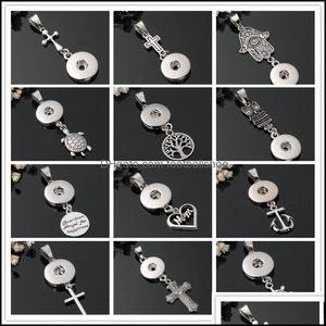 Charms Smycken Findings Components JG! Mode diy halsband 18mm snaps metall kors ankare mamma hjärta fatima palm knäppas hängande noosa droppe