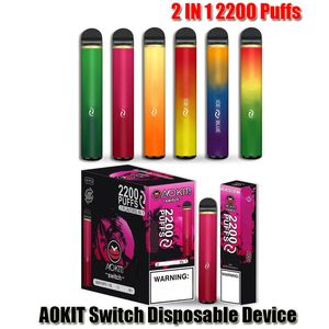 Originele Aokit-schakelaar Disposable e-sigarettenapparaat 2200 puffs 2 in 1 1100mAh batterij 8.5ml Prefuled Pod Cartridge Double Vape Pen vs Cube